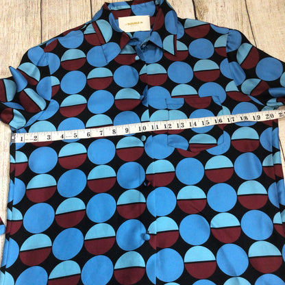 La Double J LDJ Blue & Burgundy Geometric Print 100% Silk Boy Shirt Size S