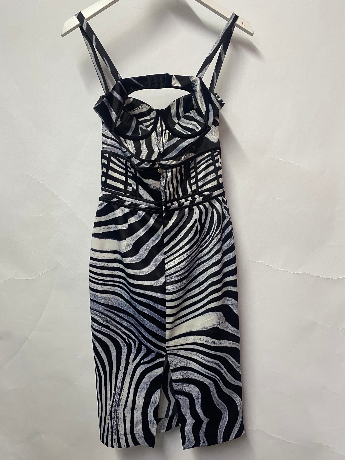 Just Cavalli Y2K Blue and Black Zebra Satin Fitted Bustier Dress 4/IT 38