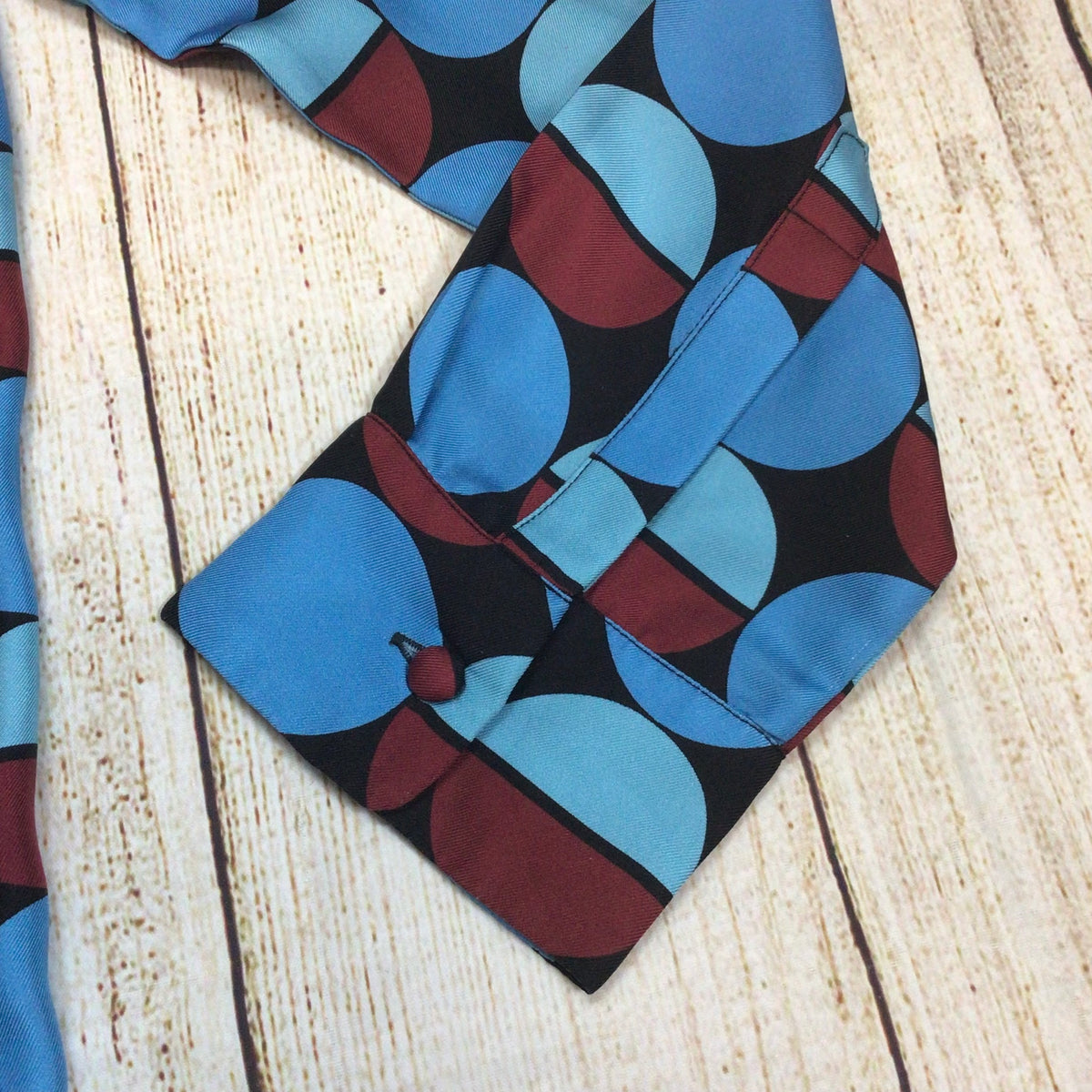 La Double J LDJ Blue & Burgundy Geometric Print 100% Silk Boy Shirt Size S