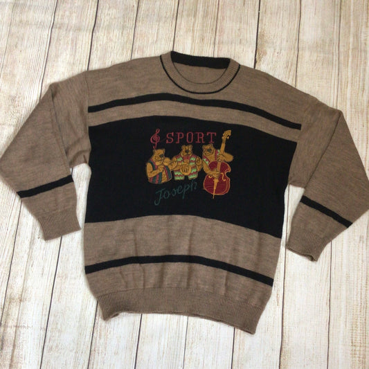 Vintage Joseph Sport Brown & Black Embroidered Jumper Size L (Ch42)