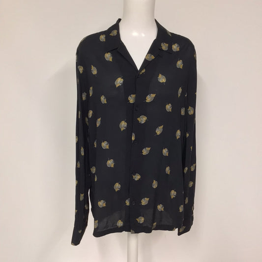 AllSaints Dark Grey & Yellow Leaf Print Shirt Size M