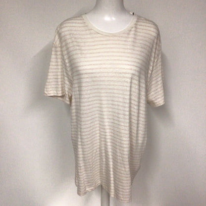 BNWT AllSaints Cream & Pink Striped Cotton & Linen Adrian Crew Neck T Shirt Size M