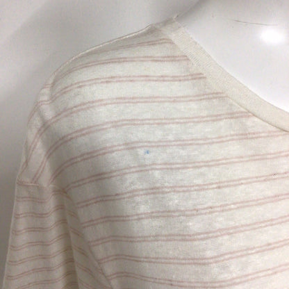 BNWT AllSaints Cream & Pink Striped Cotton & Linen Adrian Crew Neck T Shirt Size M