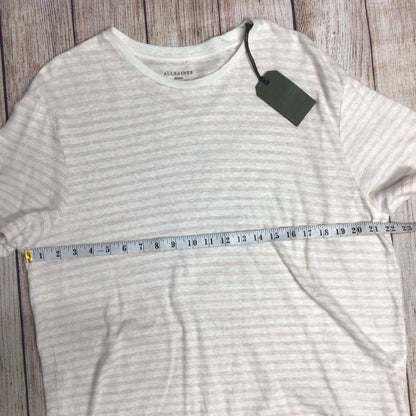 BNWT AllSaints Cream & Pink Striped Cotton & Linen Adrian Crew Neck T Shirt Size M