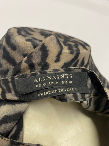 All Saints Grey Tiger Print Silk Dress 6