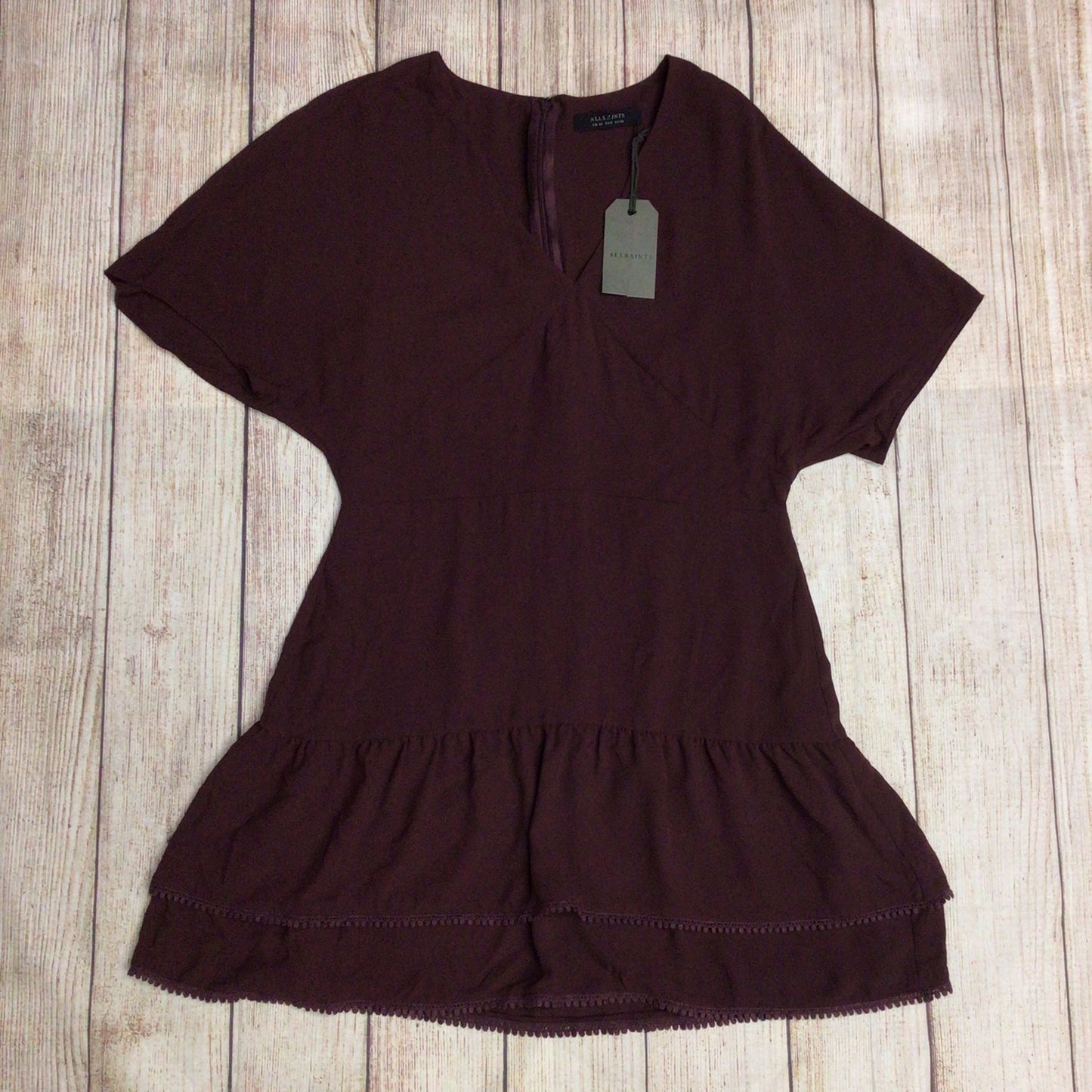 BNWT AllSaints Bordeaux Red Marley Tiered Mini Dress Size 10