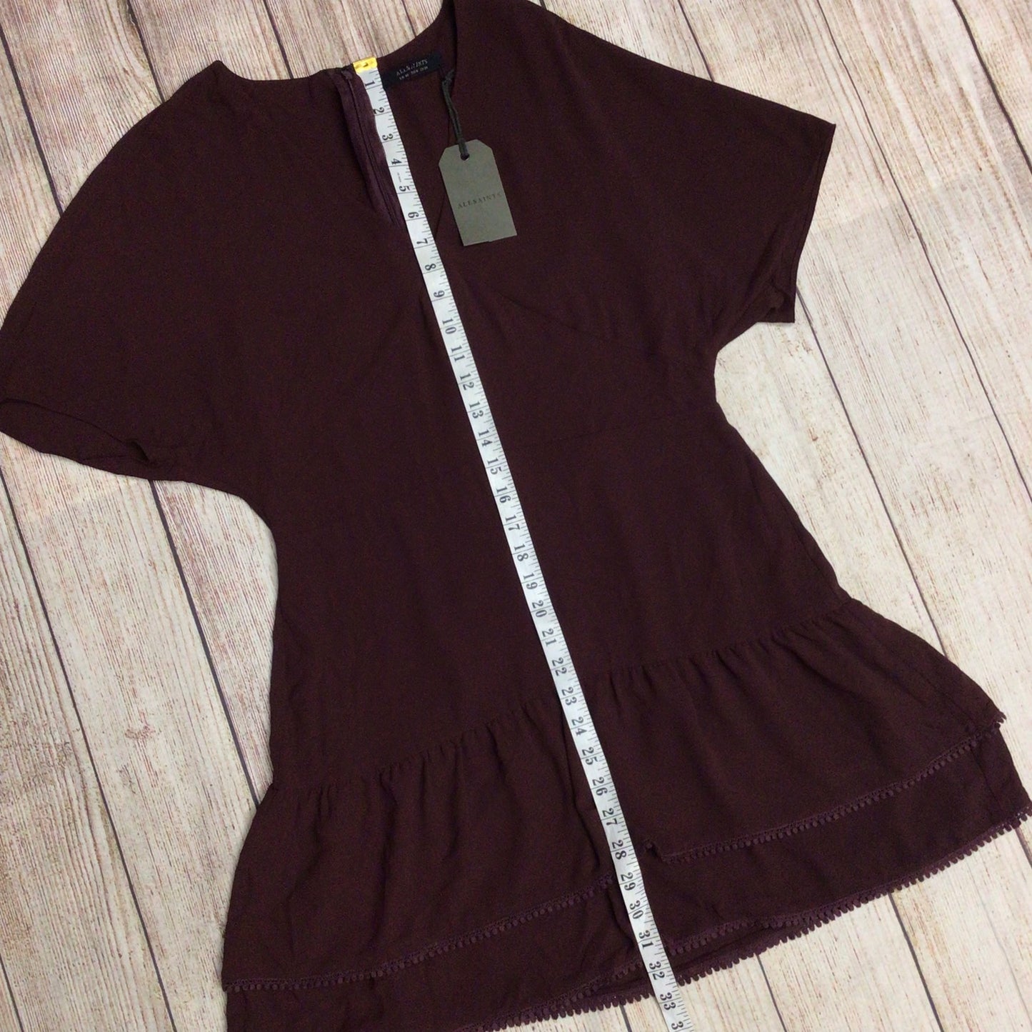 BNWT AllSaints Bordeaux Red Marley Tiered Mini Dress Size 10