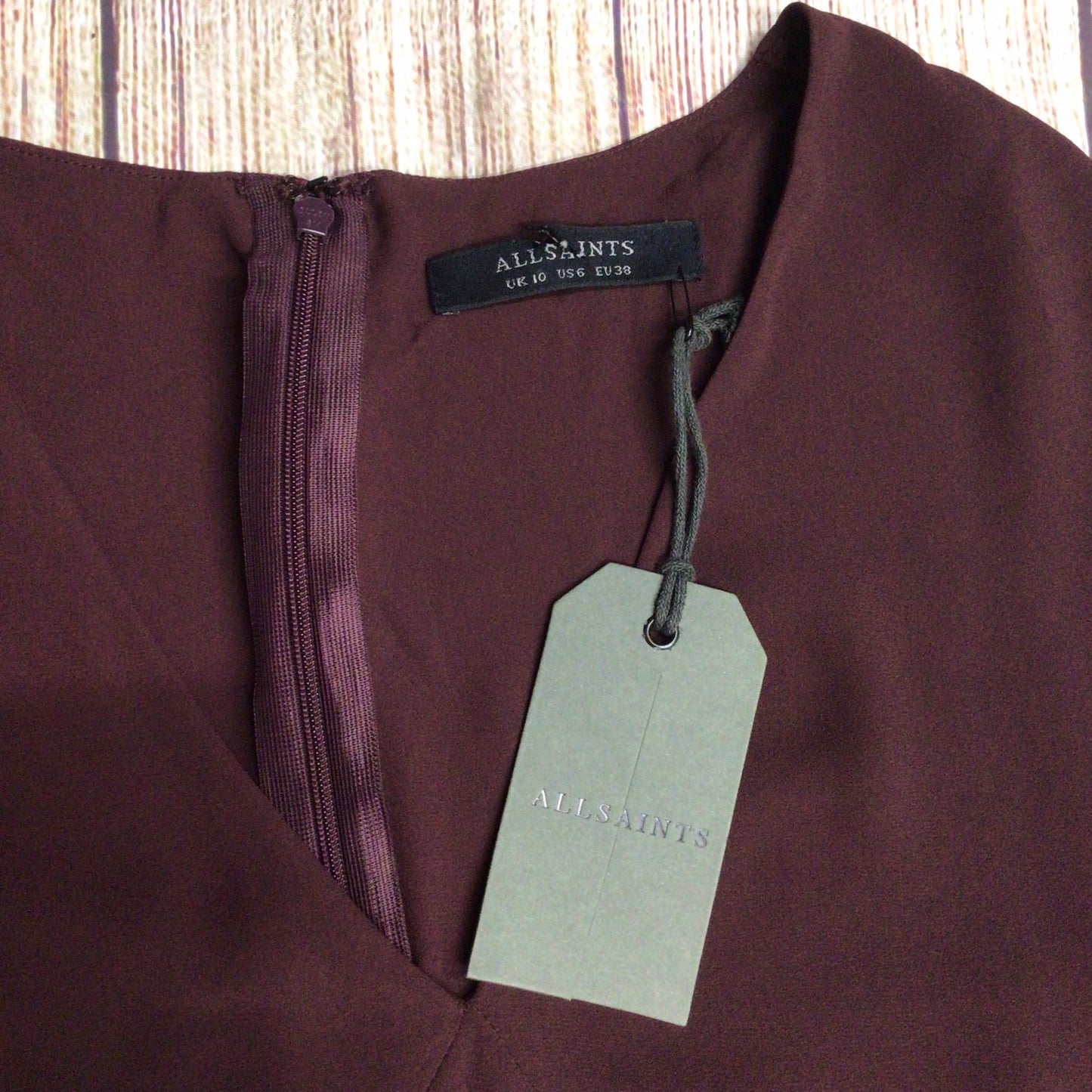 BNWT AllSaints Bordeaux Red Marley Tiered Mini Dress Size 10