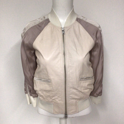 AllSaints Cream & Pink Varley Leather Bomber Jacket Size S