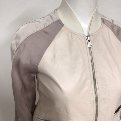 AllSaints Cream & Pink Varley Leather Bomber Jacket Size S