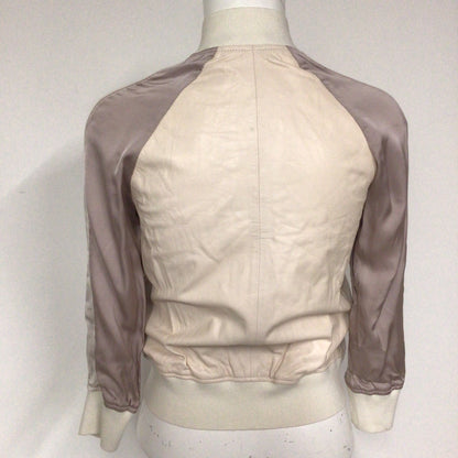 AllSaints Cream & Pink Varley Leather Bomber Jacket Size S