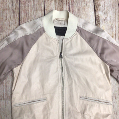 AllSaints Cream & Pink Varley Leather Bomber Jacket Size S