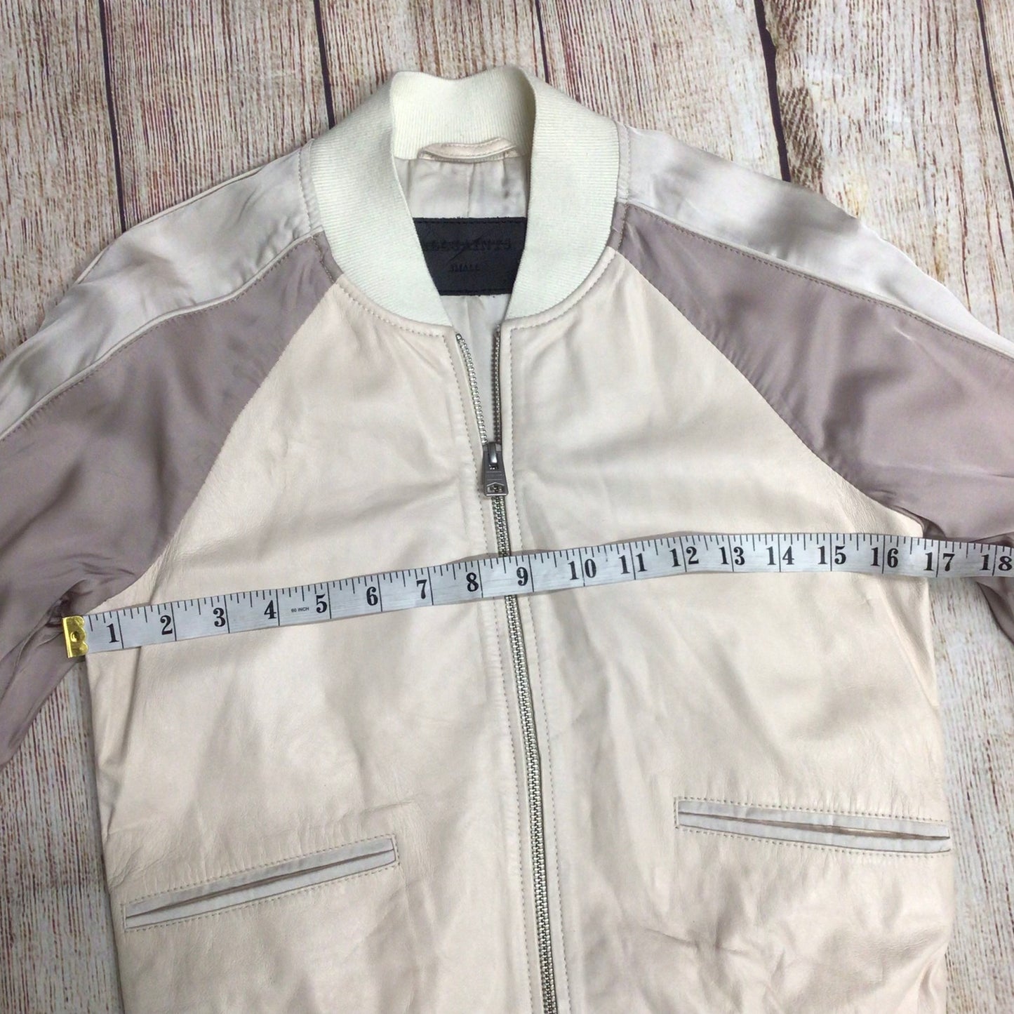 AllSaints Cream & Pink Varley Leather Bomber Jacket Size S