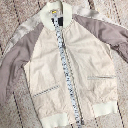 AllSaints Cream & Pink Varley Leather Bomber Jacket Size S