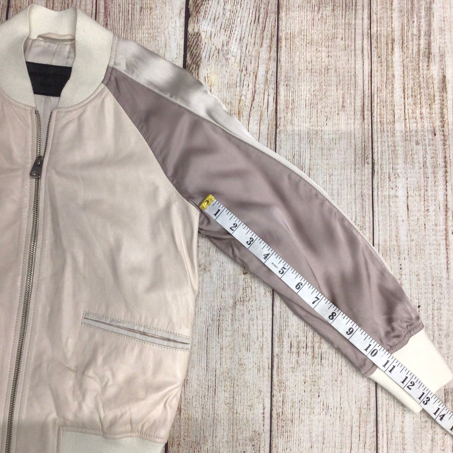 AllSaints Cream & Pink Varley Leather Bomber Jacket Size S