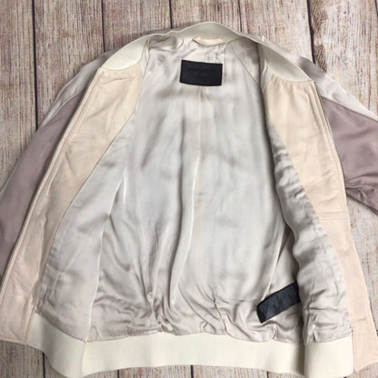 AllSaints Cream & Pink Varley Leather Bomber Jacket Size S