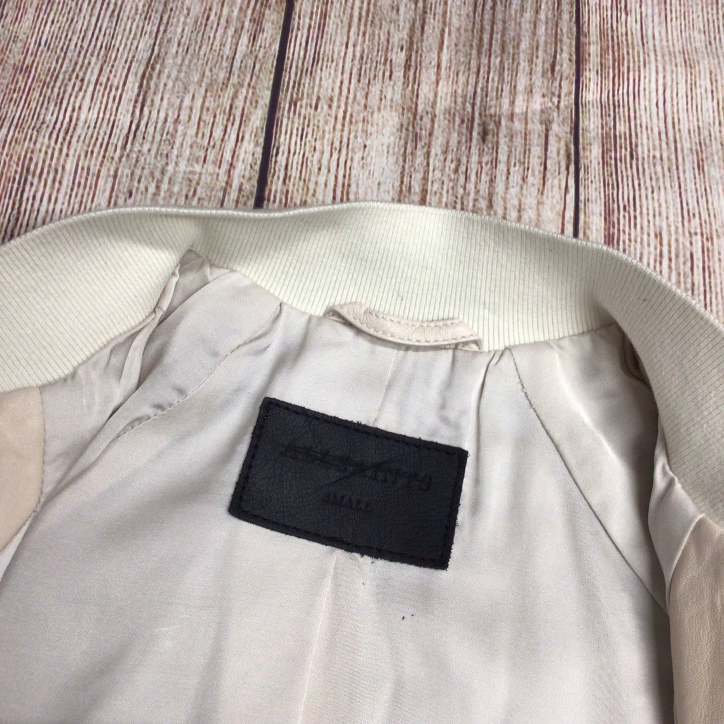 AllSaints Cream & Pink Varley Leather Bomber Jacket Size S