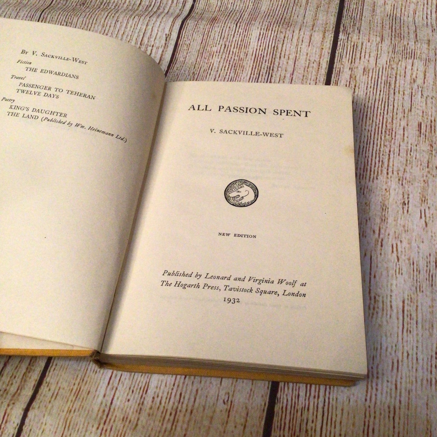 All Passion Spent by V. Sackville-West (1932, Hogarth Press)