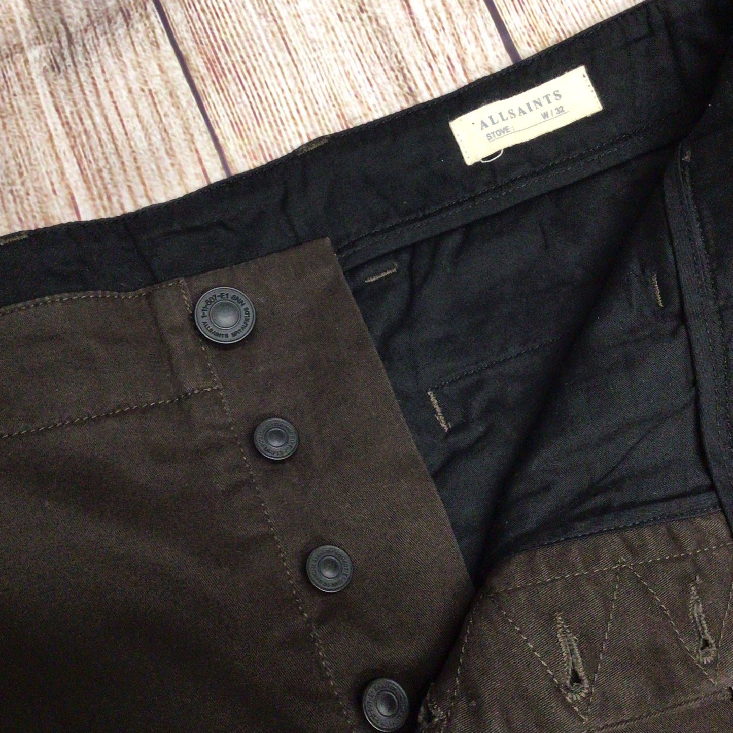 BNWT AllSaints Umber Brown Stove Lumen Chino Trousers Size 32 (on label)