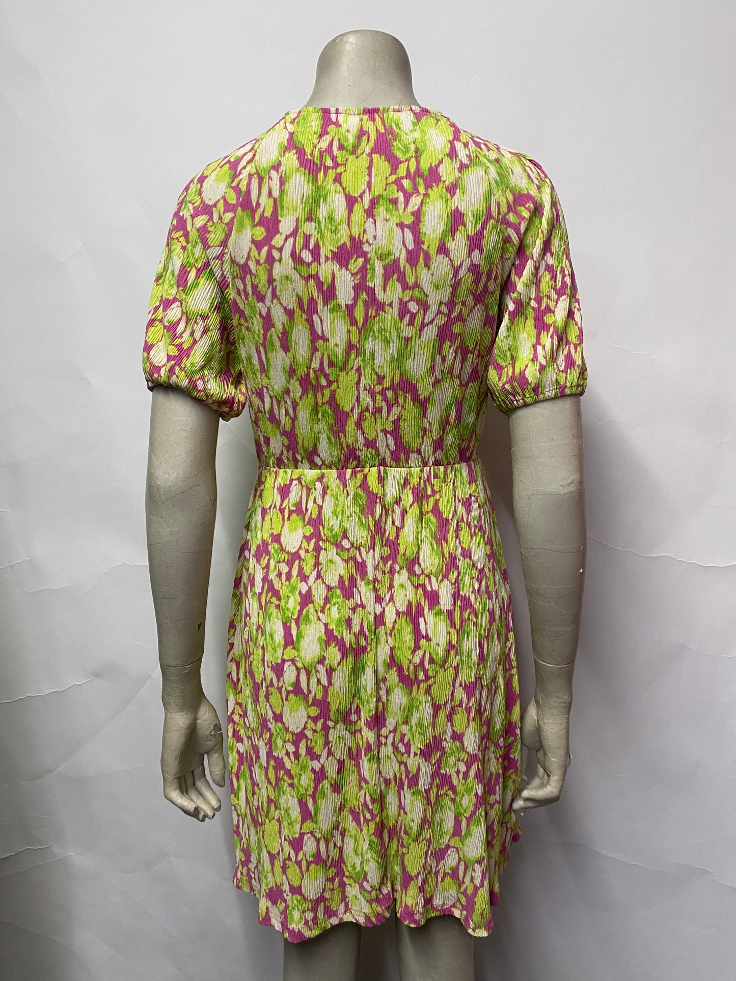Mango Green and Pink Patterned Summer Dress Small