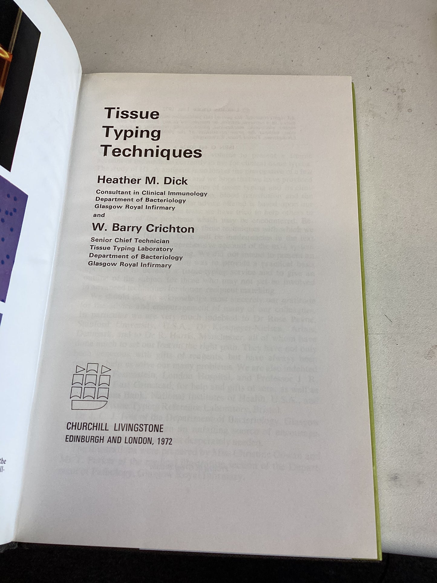 Tissue Typing Techniques Heather M Dick W Barry Crichton