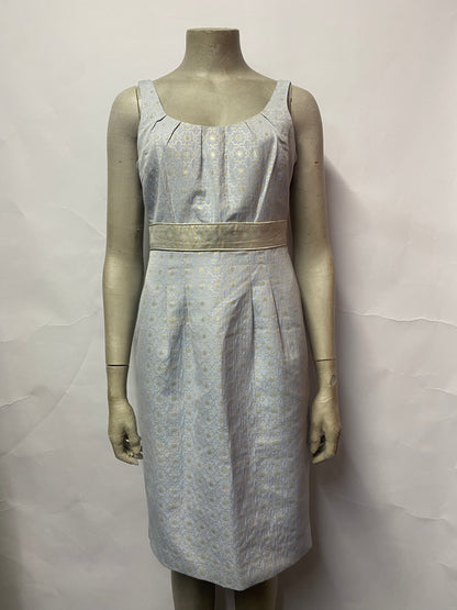 Boden Blue and Gold Metallic Flower Occasion Dress 8