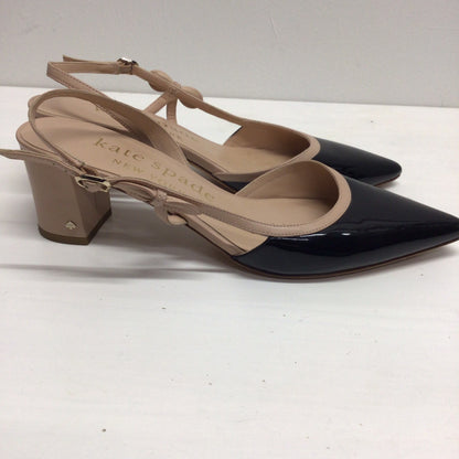 Kate Spade Creamy Pink & Black Sling Back Midge Bow Pump Leather Heels Size 8.5 B