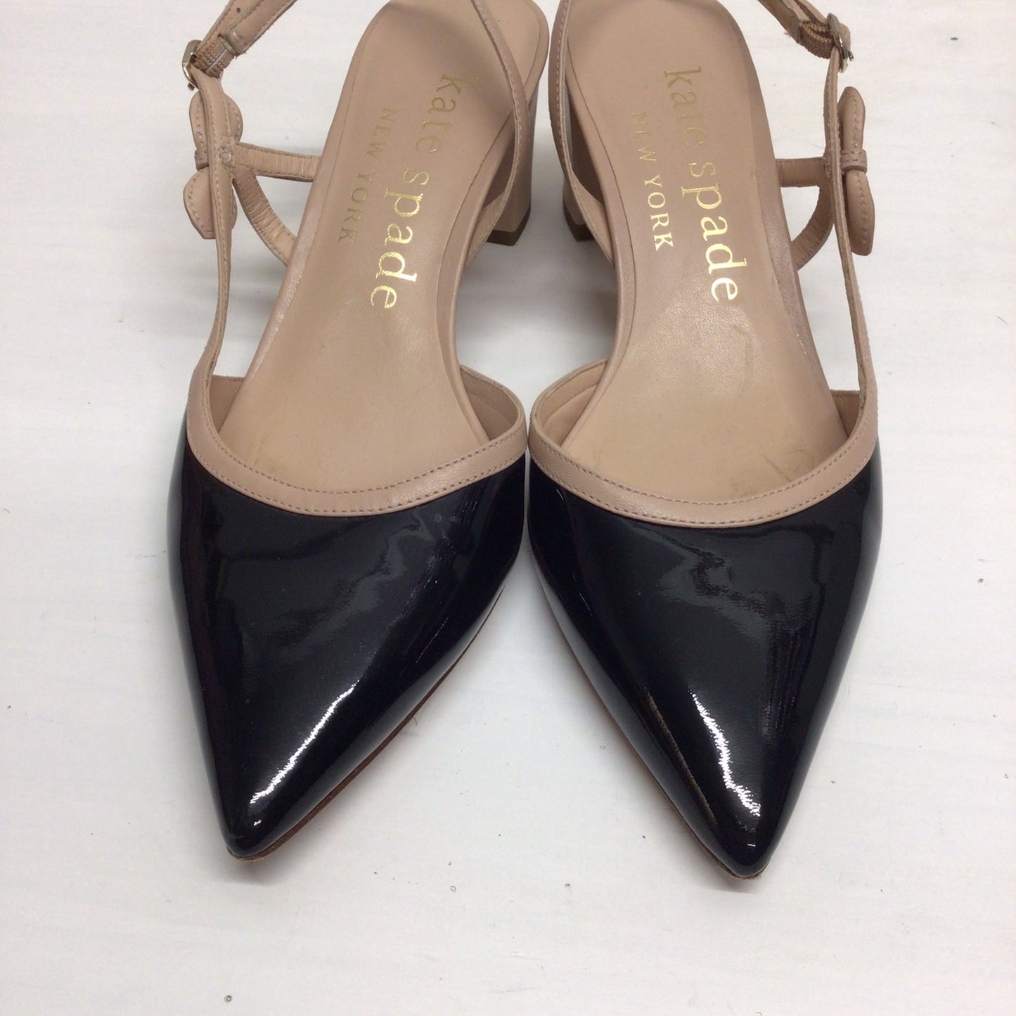 Kate Spade Creamy Pink & Black Sling Back Midge Bow Pump Leather Heels Size 8.5 B