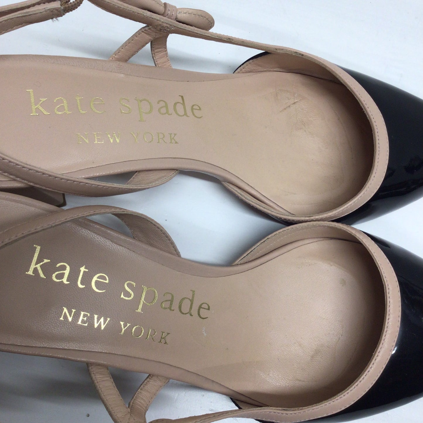 Kate Spade Creamy Pink & Black Sling Back Midge Bow Pump Leather Heels Size 8.5 B