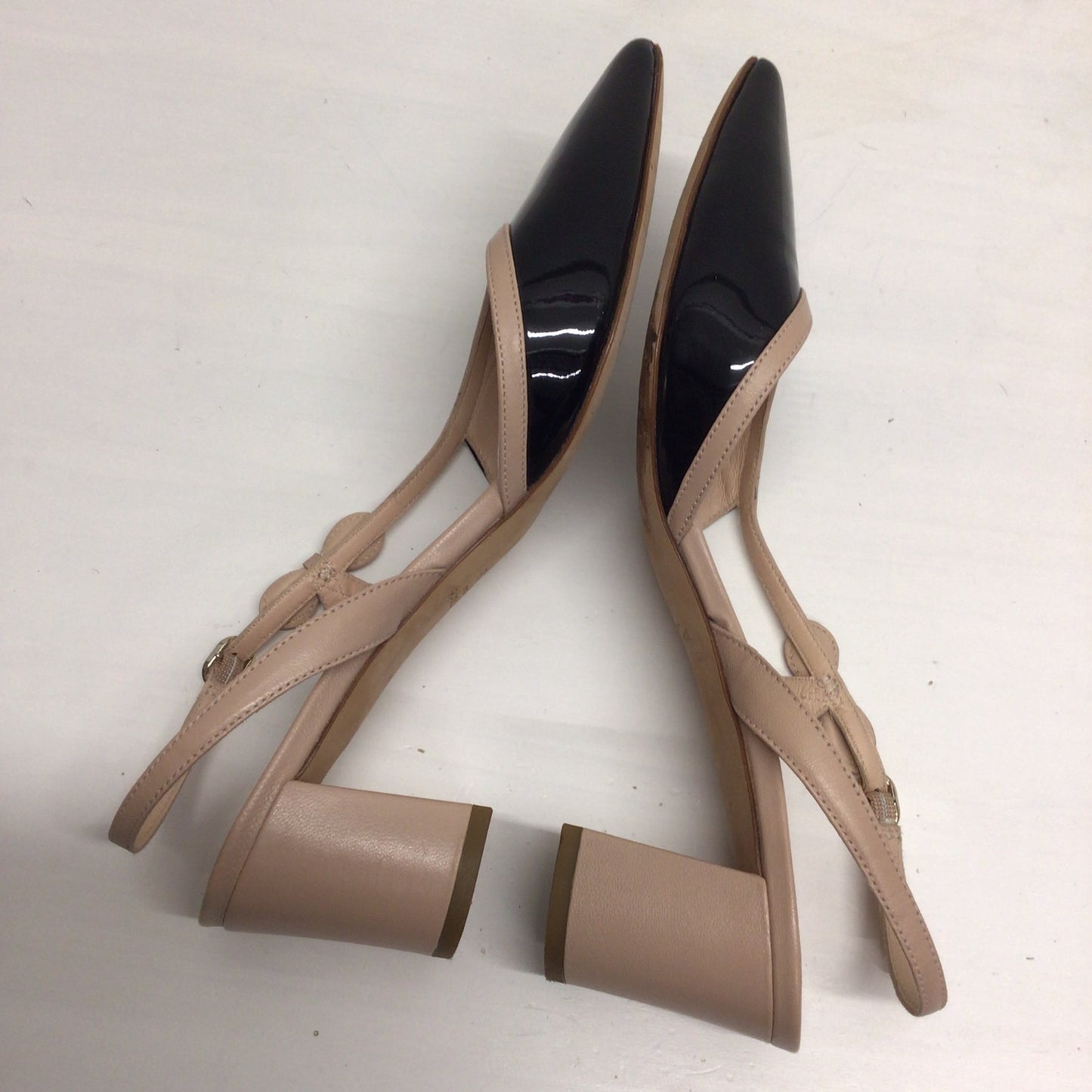 Kate Spade Creamy Pink & Black Sling Back Midge Bow Pump Leather Heels Size 8.5 B