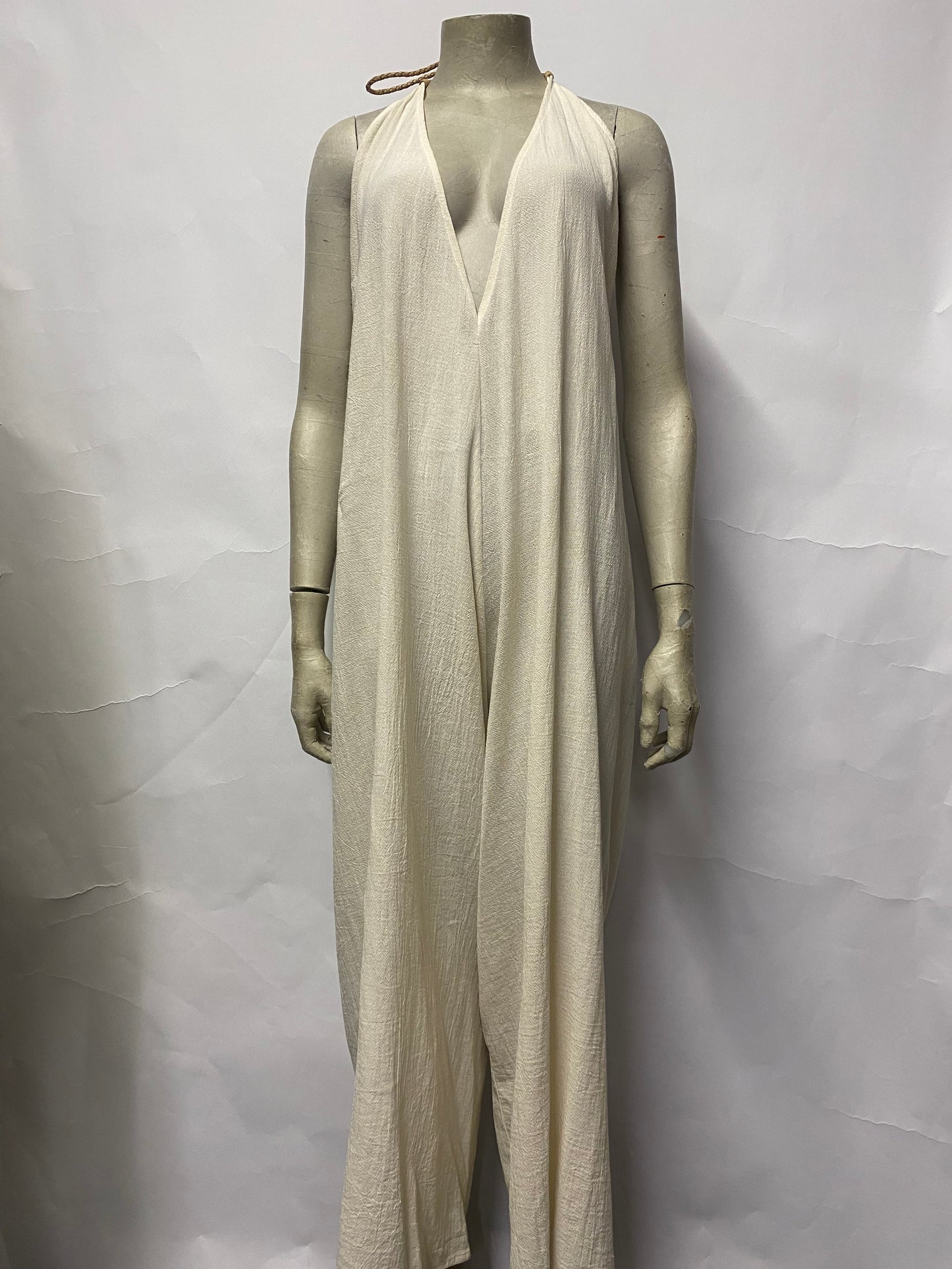 Caravana Cream Cotton and Leather Jumpsuit M