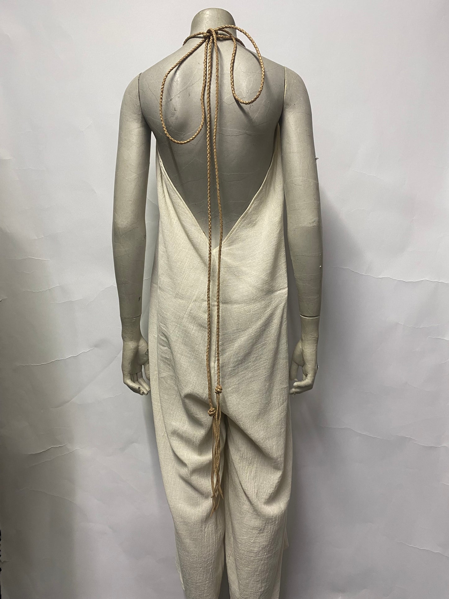 Caravana Cream Cotton and Leather Jumpsuit M