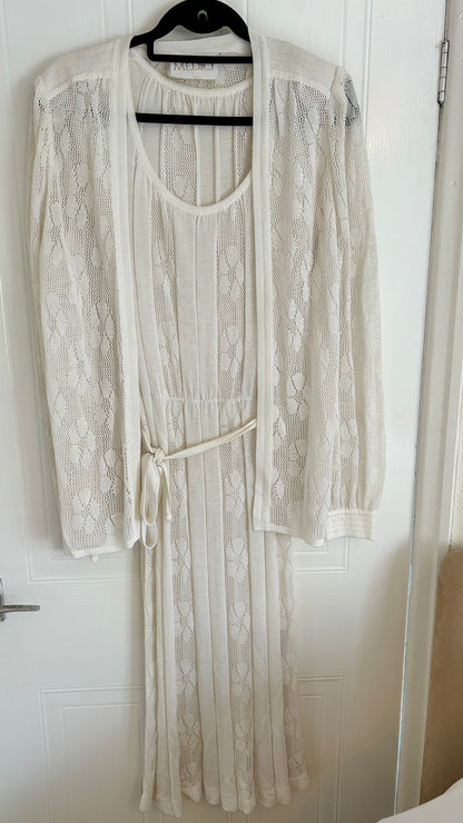Italian Vintage 80's  Medici Cream Knitted Summer Dress with Jacket, 10