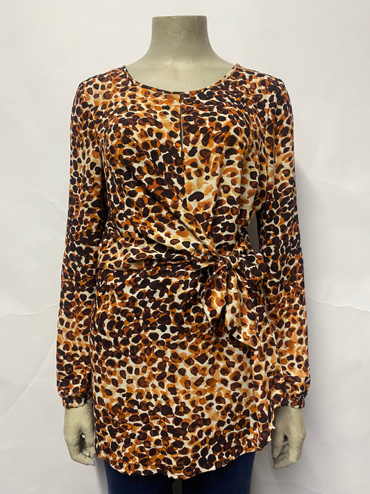 Farhi by Nicole Farhi Orange and Brown Print Blouse S/10