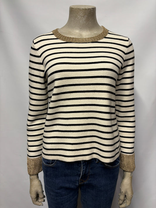 Maje White and Black Striped Long Sleeve Jumper 10