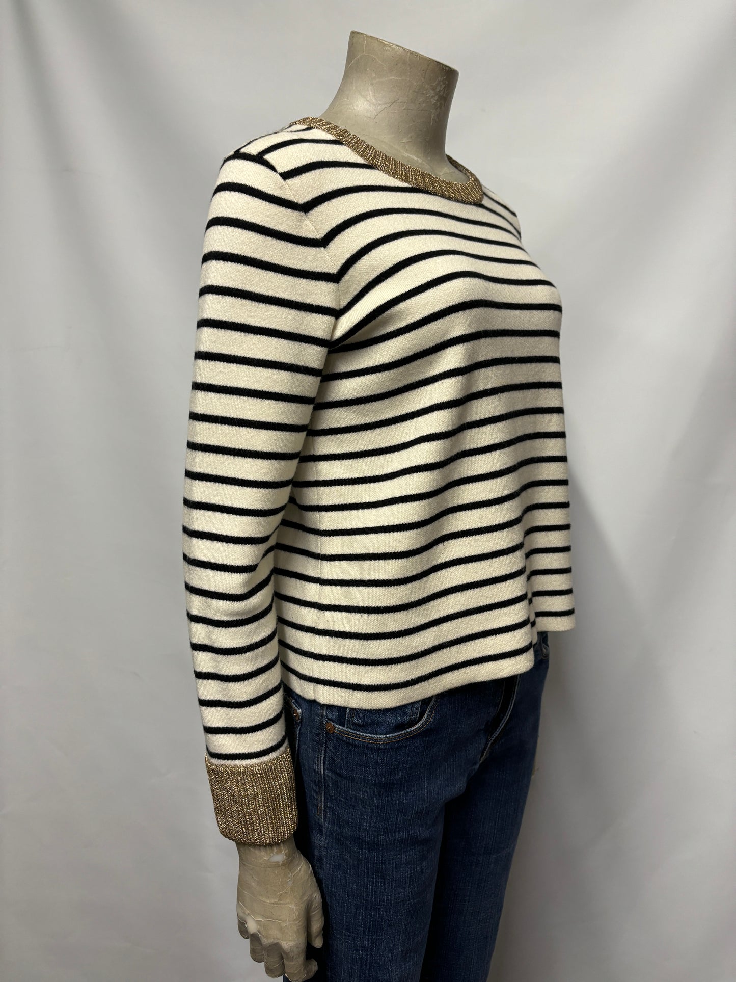 Maje White and Black Striped Long Sleeve Jumper 10