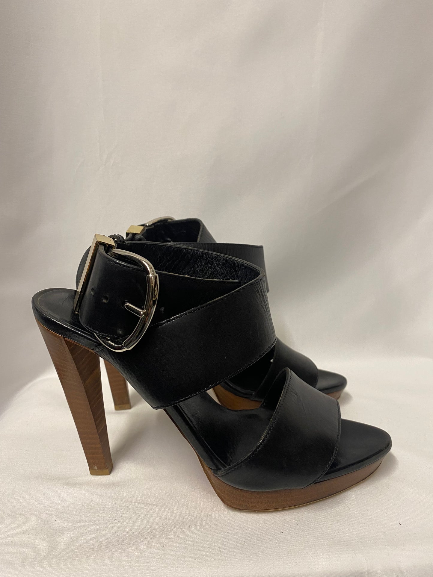 Balenciaga Black Leather Strap Open Toe Heels 5