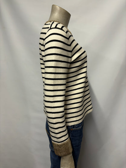 Maje White and Black Striped Long Sleeve Jumper 10