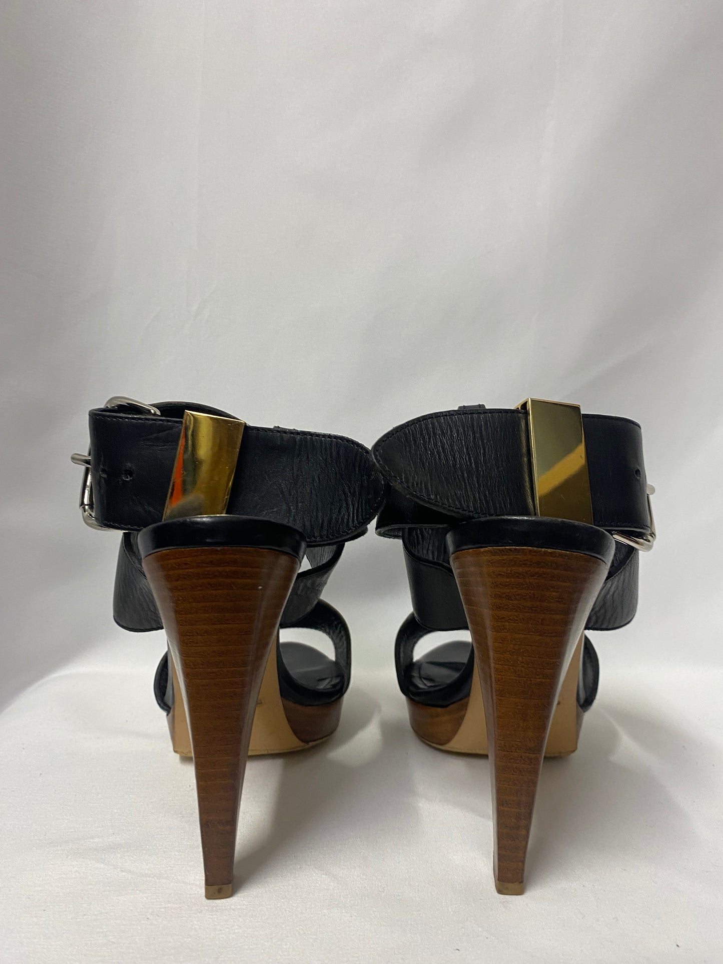 Balenciaga Black Leather Strap Open Toe Heels 5
