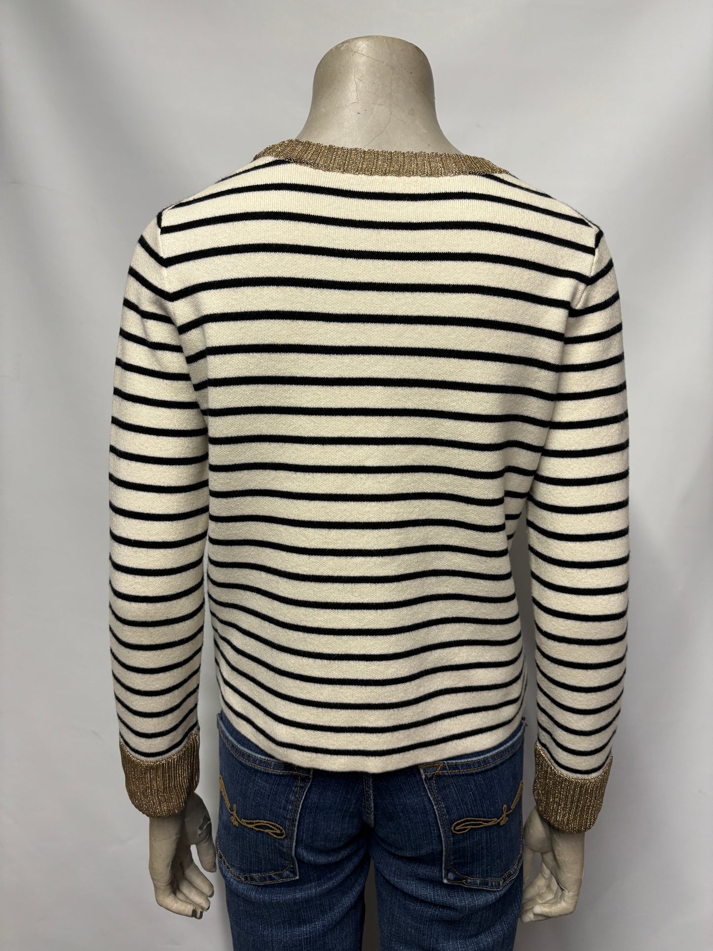 Maje White and Black Striped Long Sleeve Jumper 10