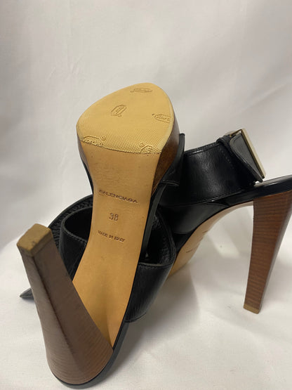 Balenciaga Black Leather Strap Open Toe Heels 5