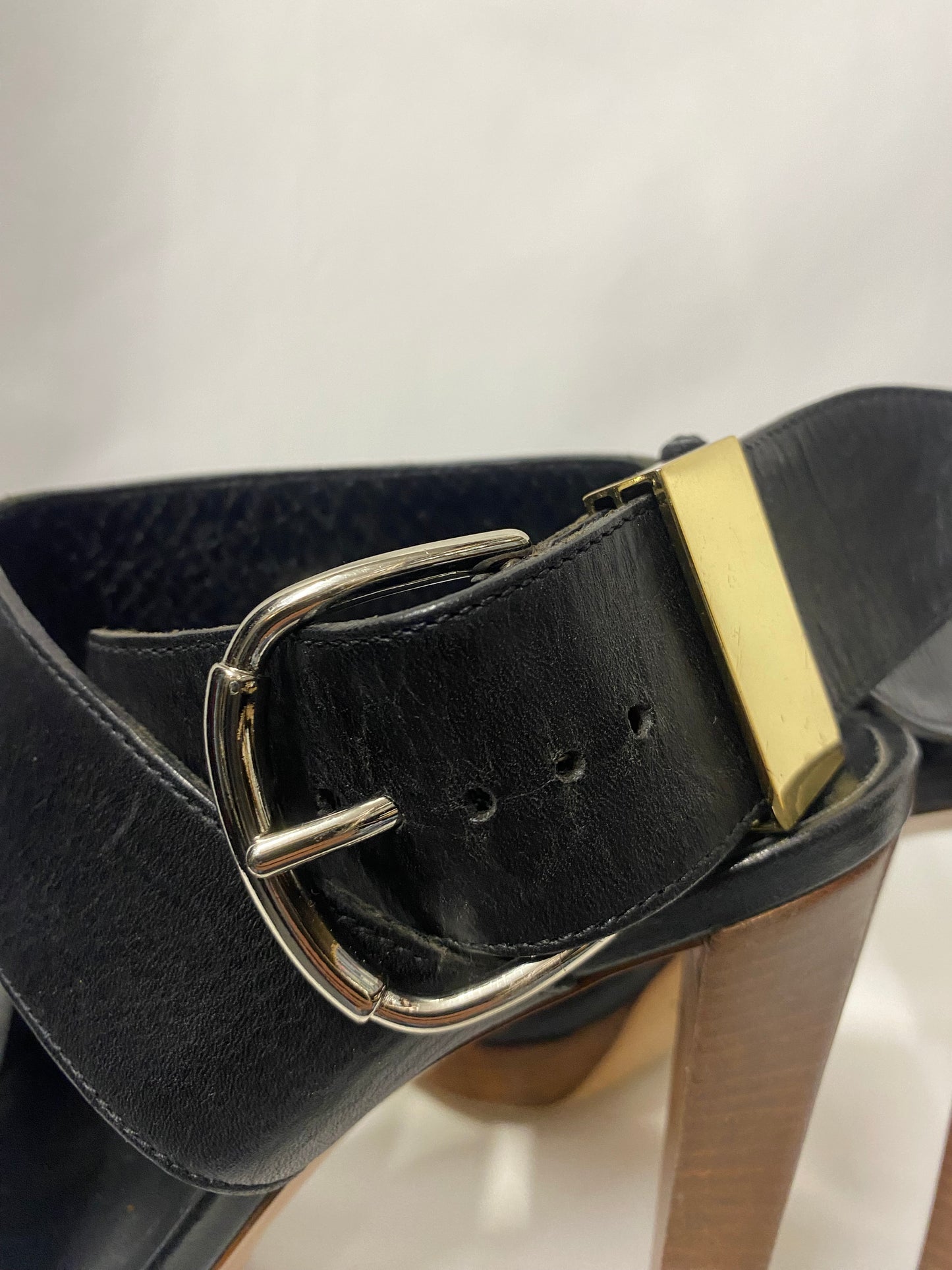 Balenciaga Black Leather Strap Open Toe Heels 5