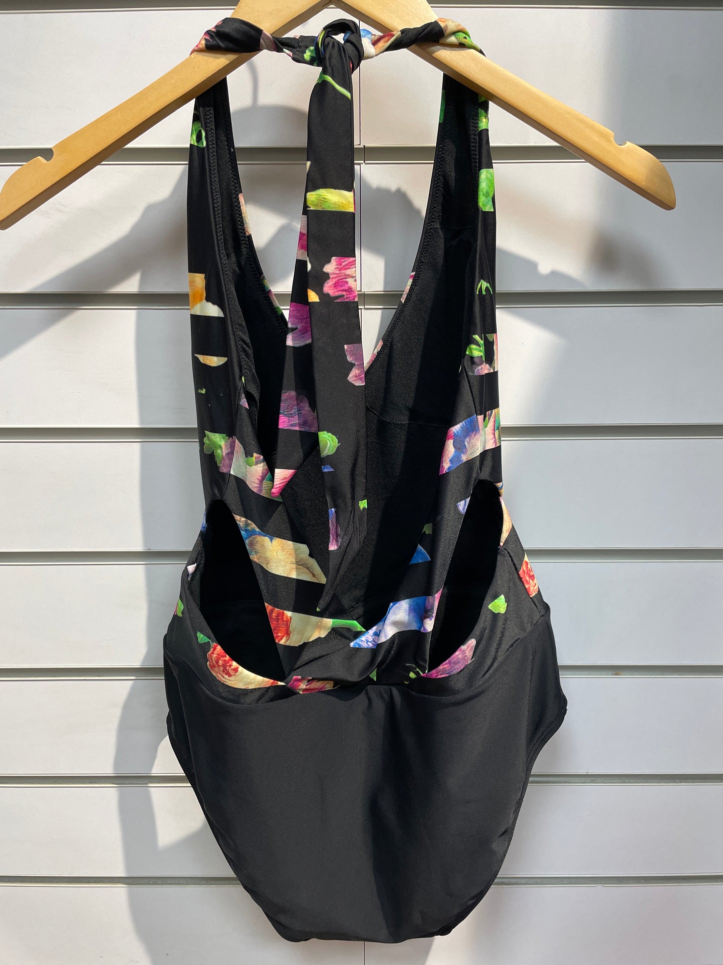 New Ted Baker Black Floral Stripe High Cut Swimsuit Swimming Costume Size 2 UK 10