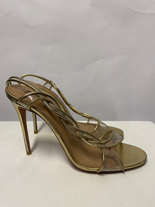 Aquazzura Gold and Clear PVC Open Toe Stiletto Heels 4