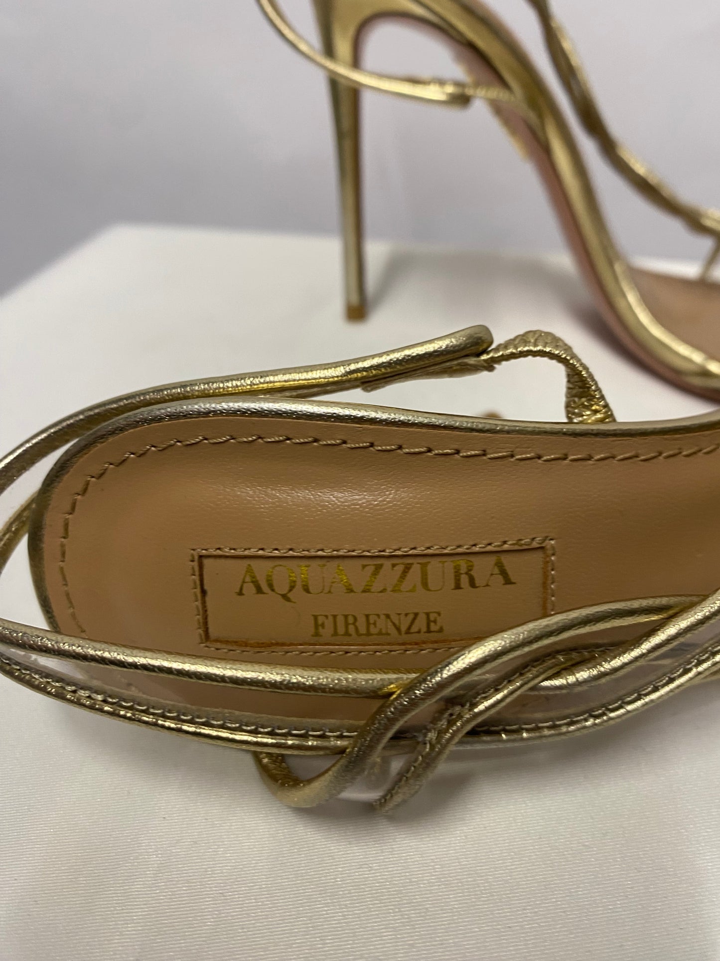 Aquazzura Gold and Clear PVC Open Toe Stiletto Heels 4