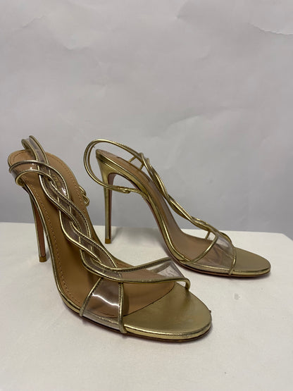 Aquazzura Gold and Clear PVC Open Toe Stiletto Heels 4