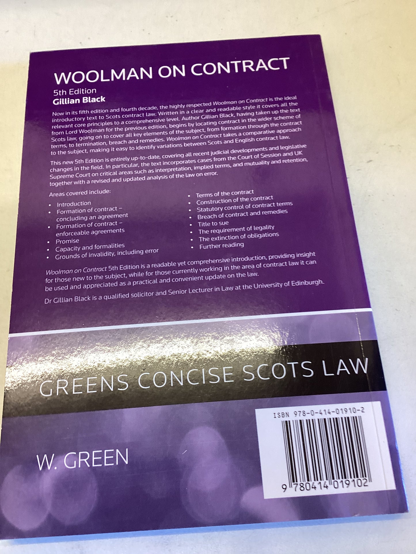 Woolman On Contract 5th Edition Greens Concise Scots Law Gillian Black