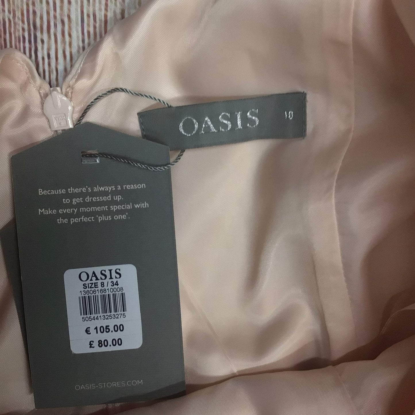 BNWT Oasis Light Blush Pink Dress w/Striped Skirt Size 10