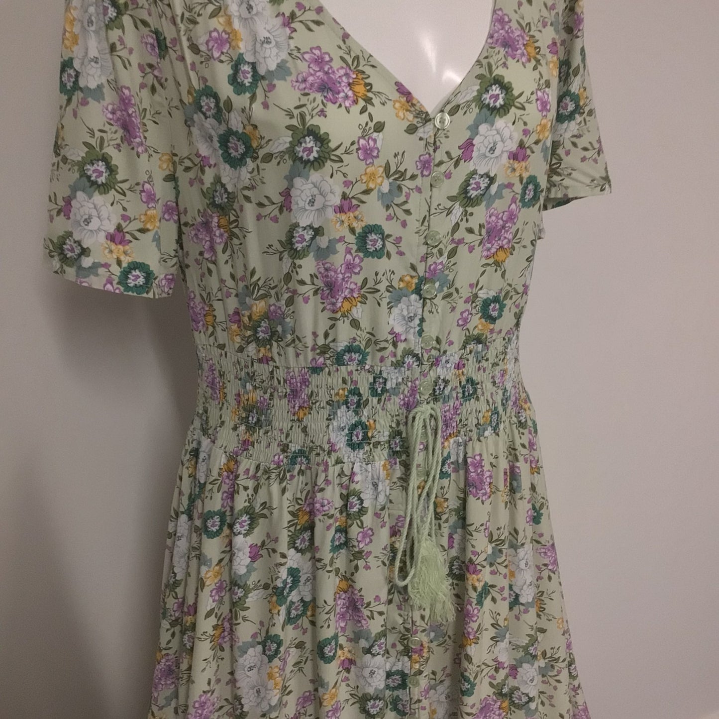 BNWT Joe Browns Pale Green & Purple Floral Maxi Dress w/Crochet Back Size 16