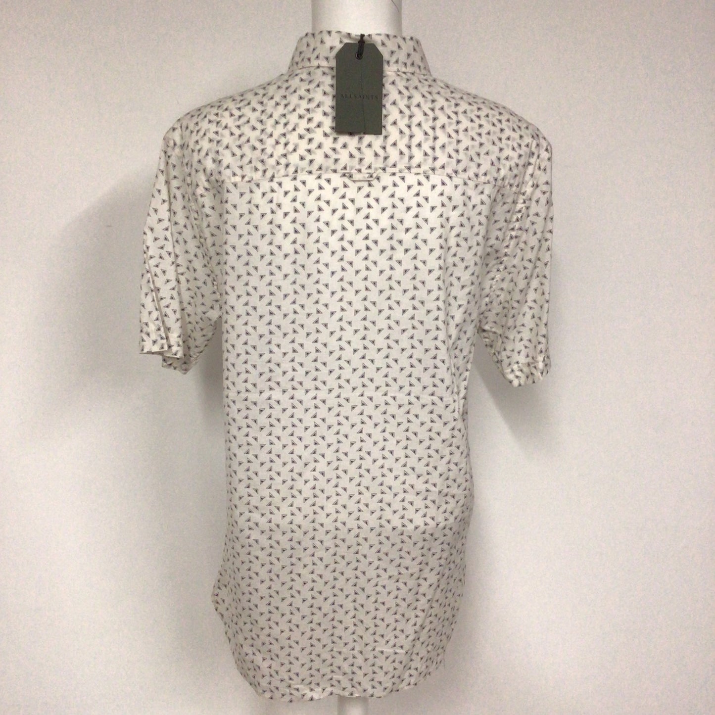 BNWT AllSaints White & Black Triangle Pattern Erdman Short Sleeve Shirt Size M